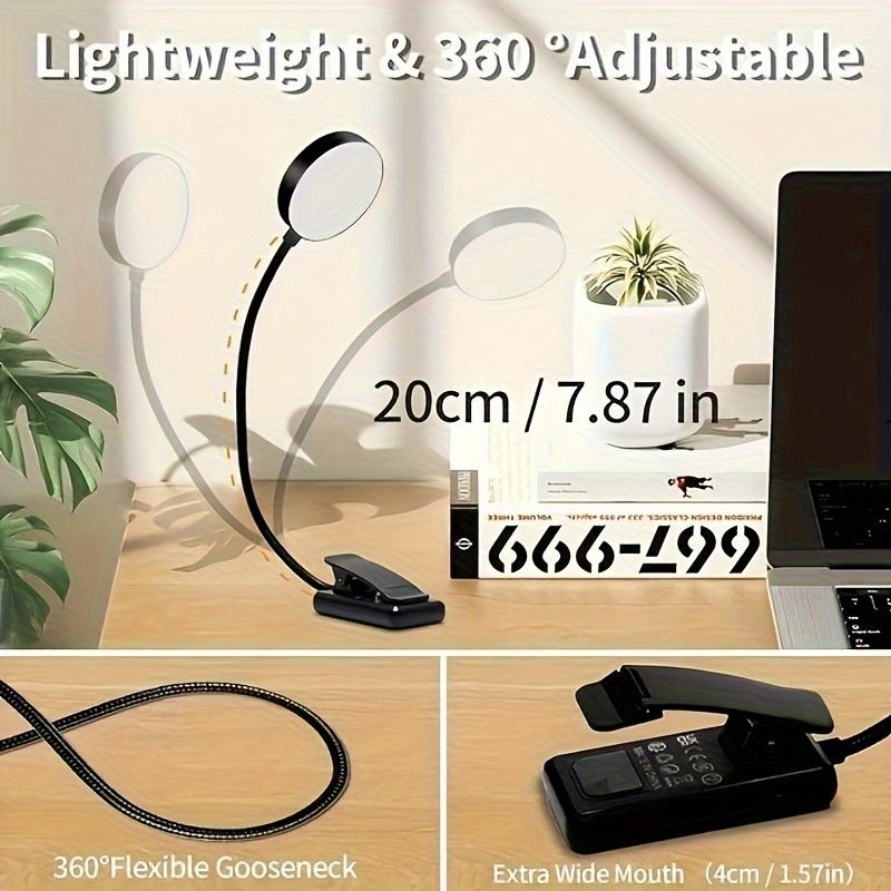 1 Reading Lamp, Led Reading Lamp with 3 Adjustable Brightness Levels, USB Rechargeable, Portable Bed Reading, Clip-On Lamp