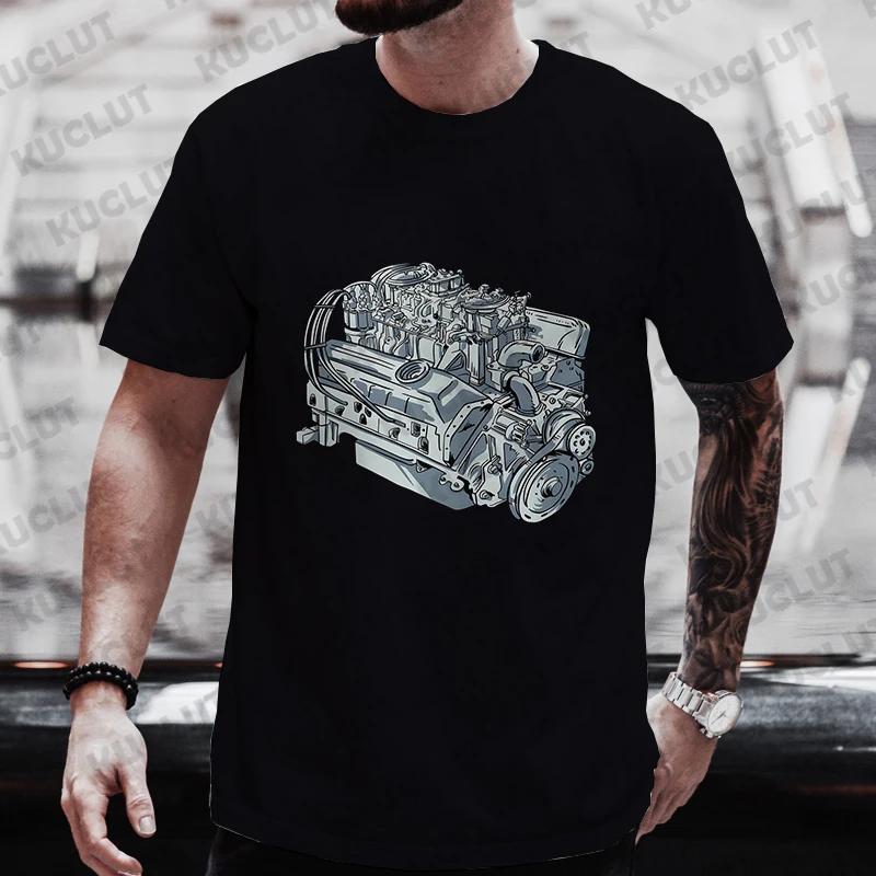 Men's T-shirts Tops Realistic Car Engine Design Funny Tshirt for Men Casual Tee T-Shirt Fashion Short Sleeve Tee Shirt Clothing