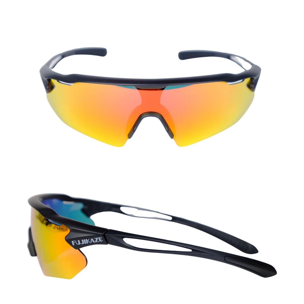 FUJIKAZE Sportsonnenbrille mit polarisiertem UV400 für Trail und Berg 4 austauschbare Halterungen bleiben auch bei intensiver Aktivität an Ort und Stelle Inklusive Aufbewahrungslinsen,
