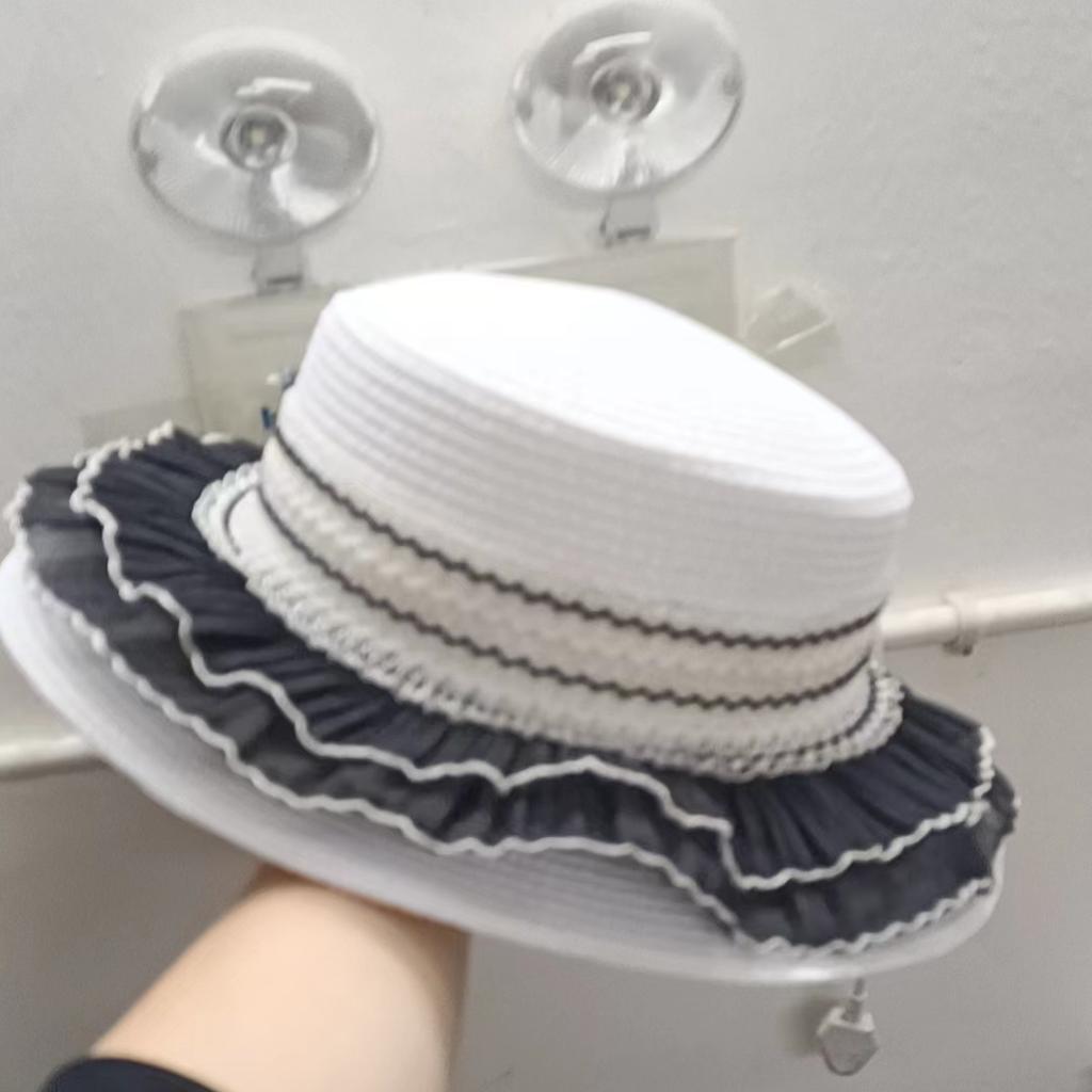 Grass Hat Women's Summer Two-layer Skirt with Flat Top Sun Protection and Sunshade Hat, Artistic and Fashionable Hat