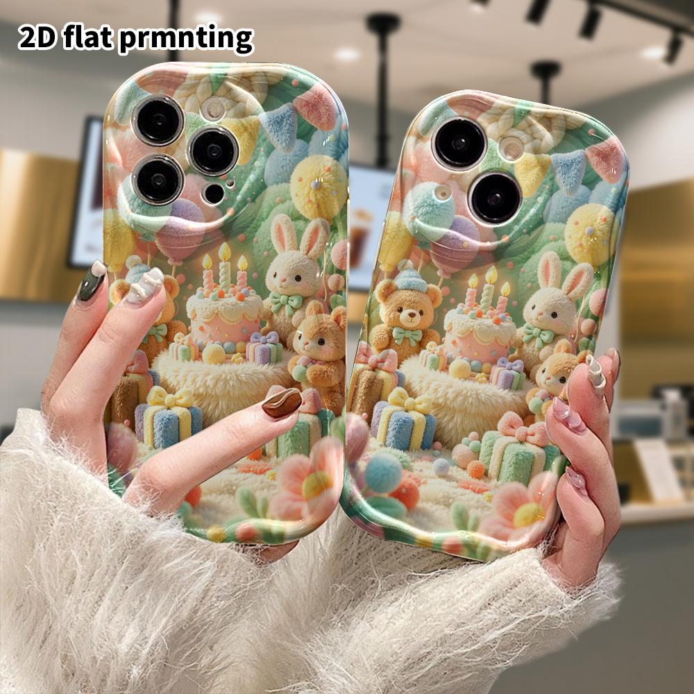 Phone case: 2D flat design suitable for iPhone 18 17 16 15 14 13 Pro protective case, featuring little animal birthday party, perfect holiday gift for