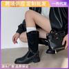 4.5cm Fashion Riveted Boots Women Round Toe Block Heel Mid-Calf Martin Fall Winter