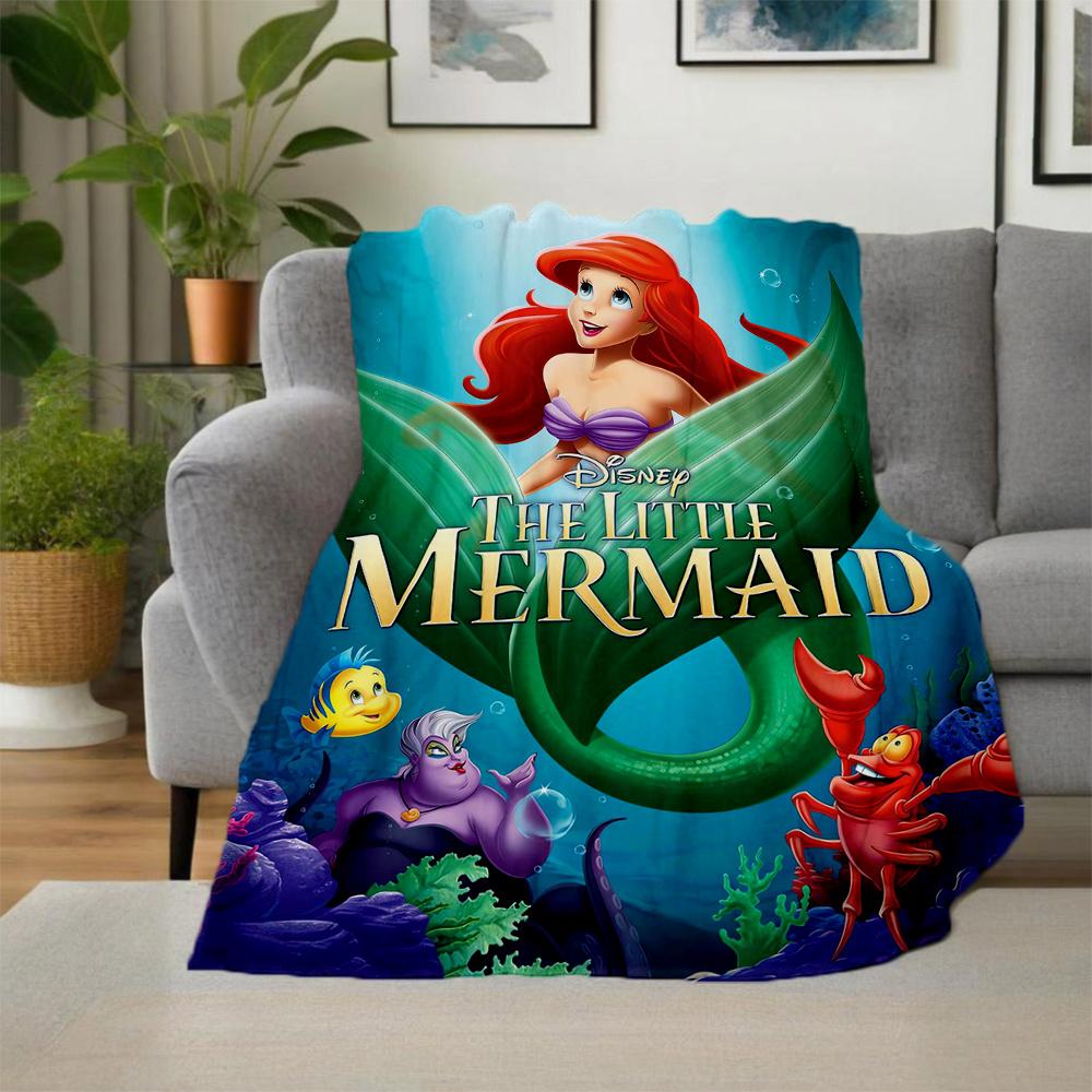 1pc, The Little Mermaid Happy Ariel Blanket Seasonal Gift for Friends, Living Room, Travel, Camping, Car Blankets