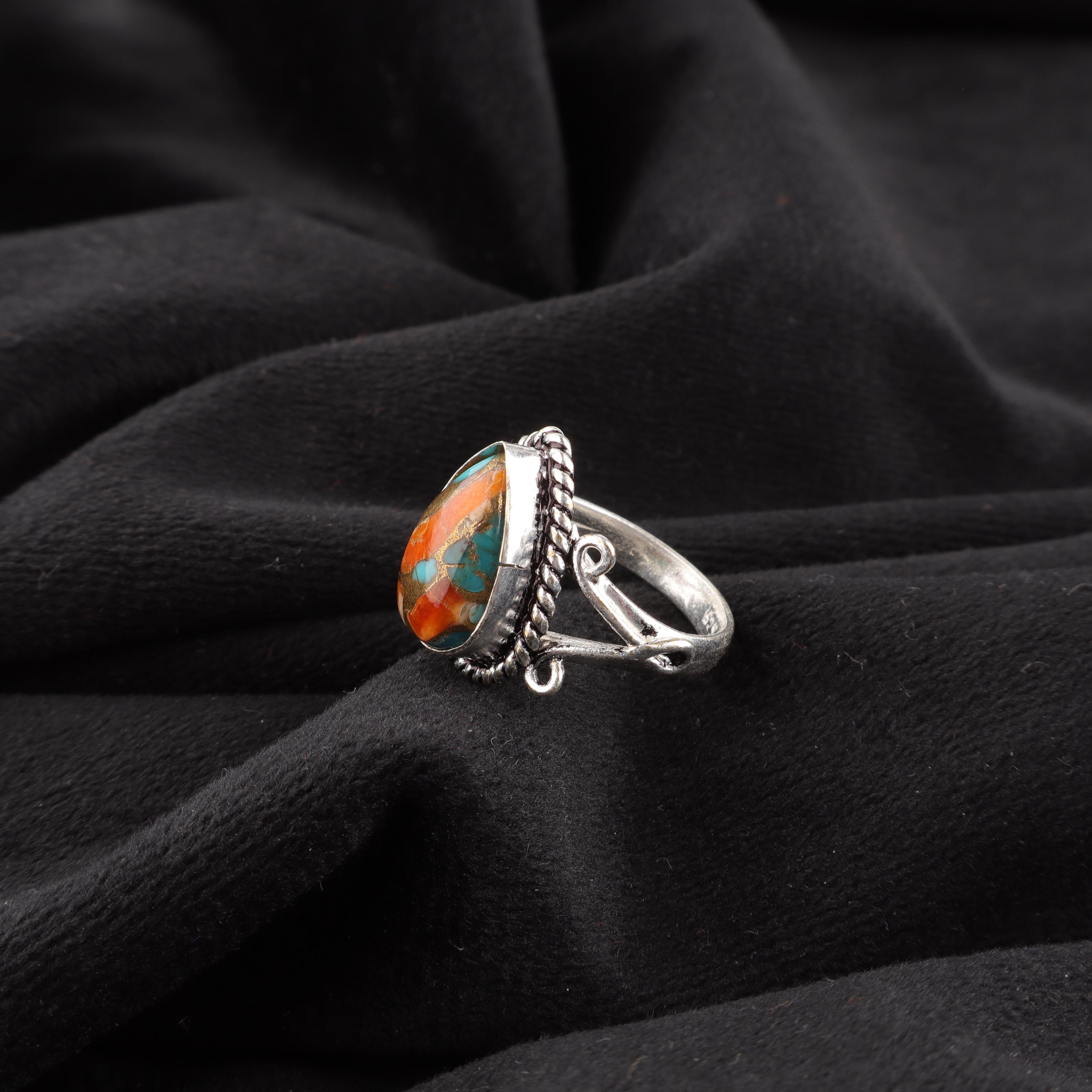 

Кольцо с шипастым устричным камнем ручной работы, Кольцо из чистого стерлингового серебра 925 пробы, Ювелирное кольцо уникального дизайна для свадебного подарка 12 оранжевый