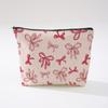 Pink Bowknot Zipper Storage Bag Travel Portable Wash Pouch Student Pencil Case Multi-Purpose Organizer for Women