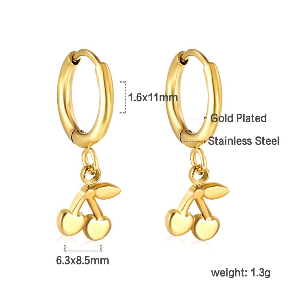 Fashionable Cute Cherry Pendant Earrings Stainless Steel Daily Sweet Jewelry Gold Plated for Girls Women s Stud Earrings Gift