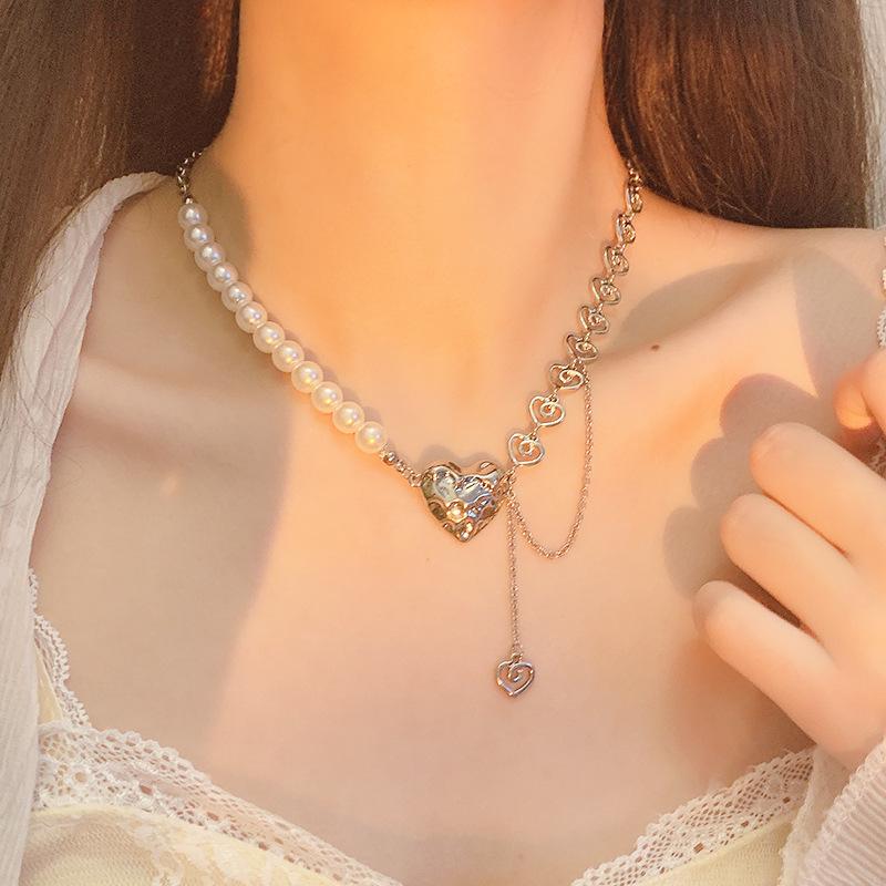 Love pearl necklace niche design ins hip hop cool new cold wind couple accessories women