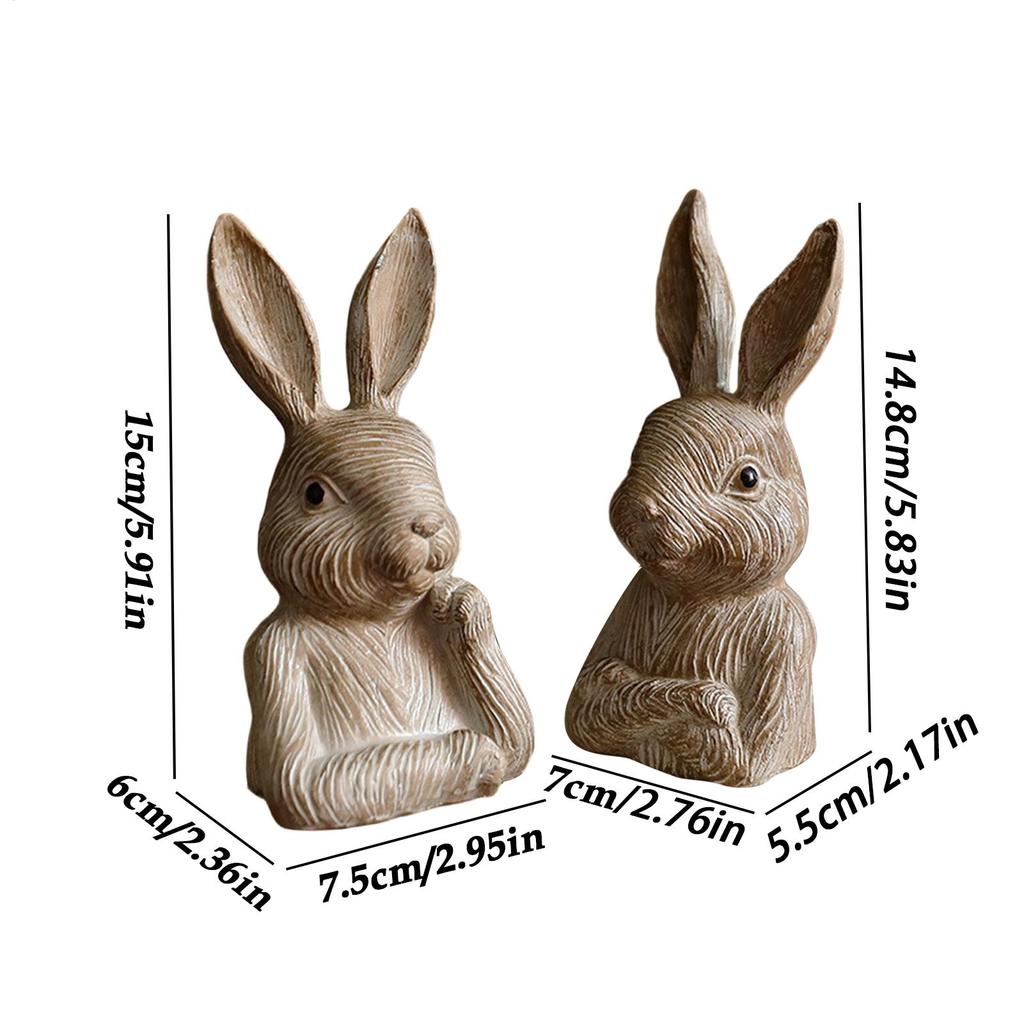 Bunny Figurines 2 Piece Collectible Bunny Figurines Ornament Rustic Outdoor Statues For Garden For Easter Home Table Shelf Yard