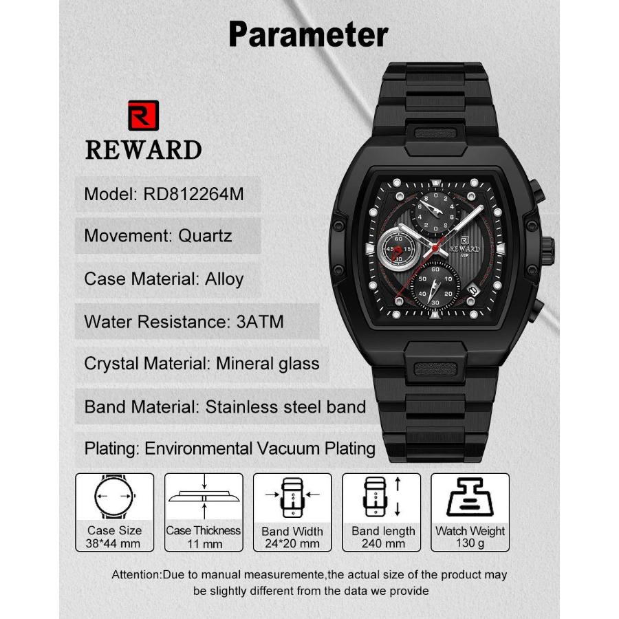 New Design Tonneau Watch Men Luminous Waterproof Date Stainless Steel Chronograph Quartz Watches for Men Relogio Masculino