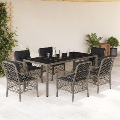 Vidaxl 7-Cz. Garden Furniture Set With Cushions, Grey, PE Rattan