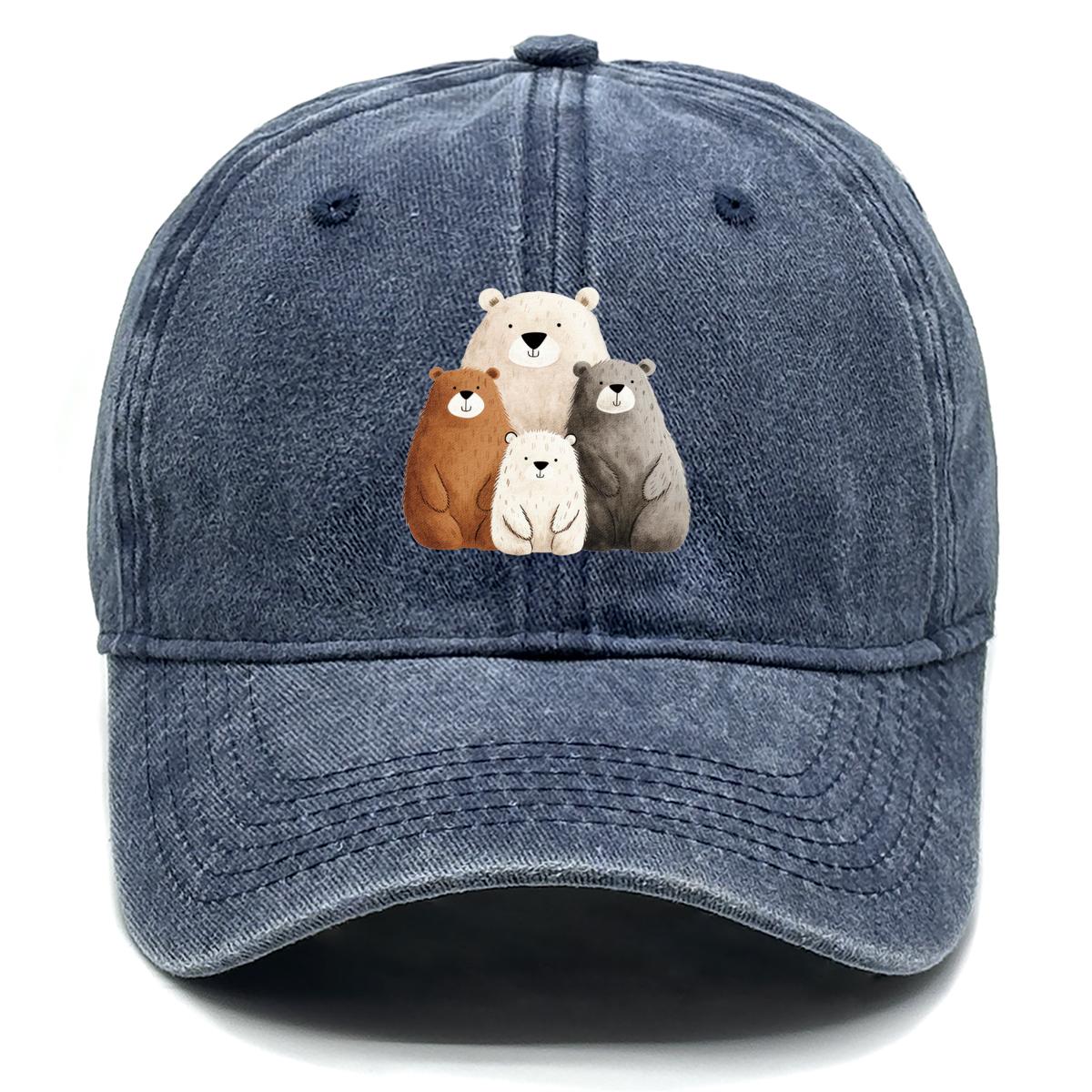 

Регулируемая солнцезащитная шляпа с принтом «Семья медведей», животная кепка с плоским козырьком, регулируемый ремешок, легкая, повседневная, хлопковая бейсболка-снэпбэк as the picture темно-синий