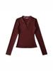 Korean Style Lace Trim V-Neck Slim-Fit Fleece Long Sleeve Women's Top