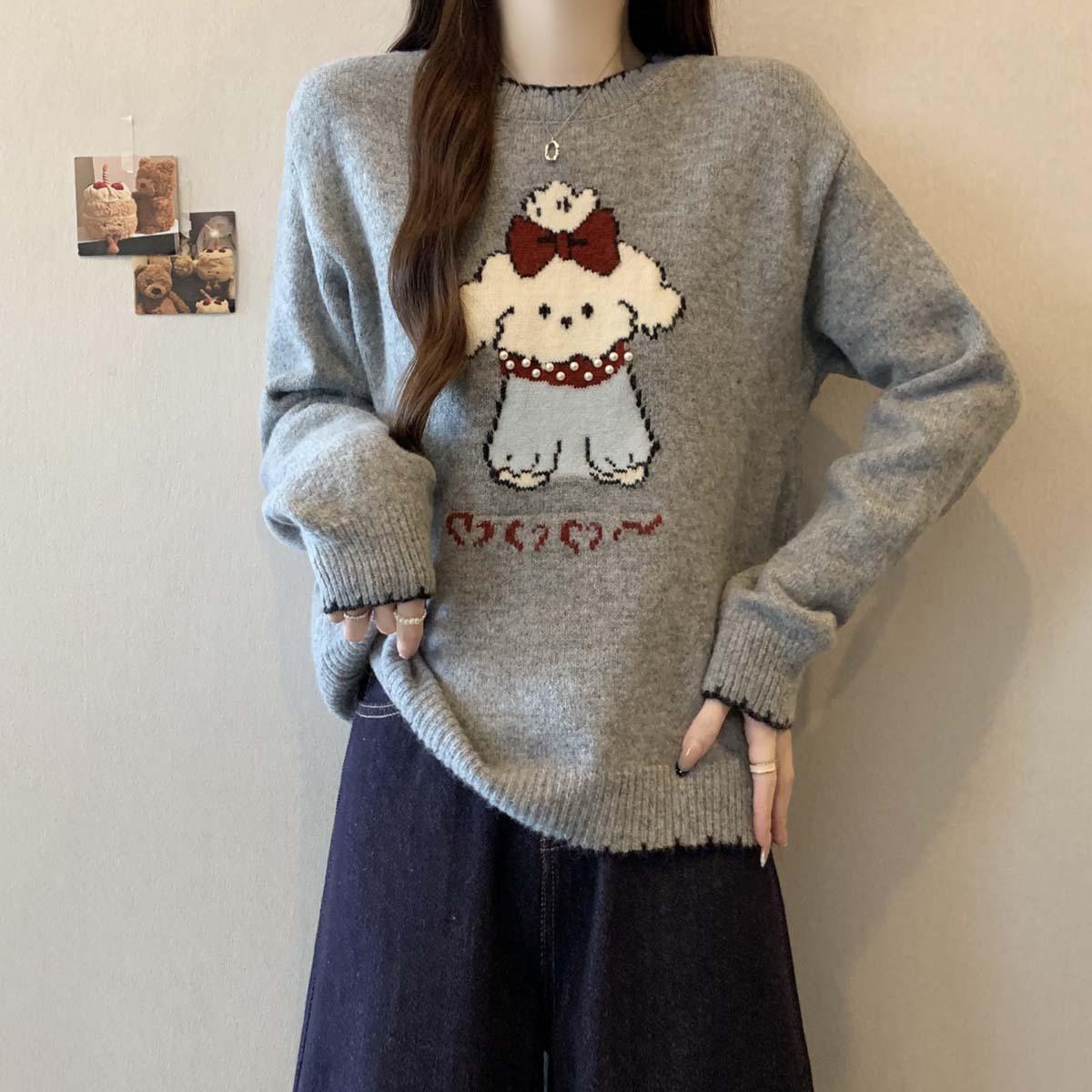 

2025 A/W Color Block Cartoon Knit Beaded Sweater, Plus Size, Slimming Fit L серый