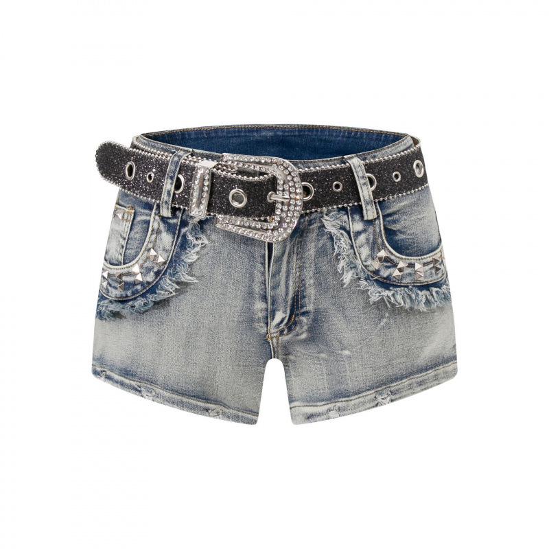 EON 2026 Summer American Retro Spicy Girl Washed Belted Women s Shorts Extra Large