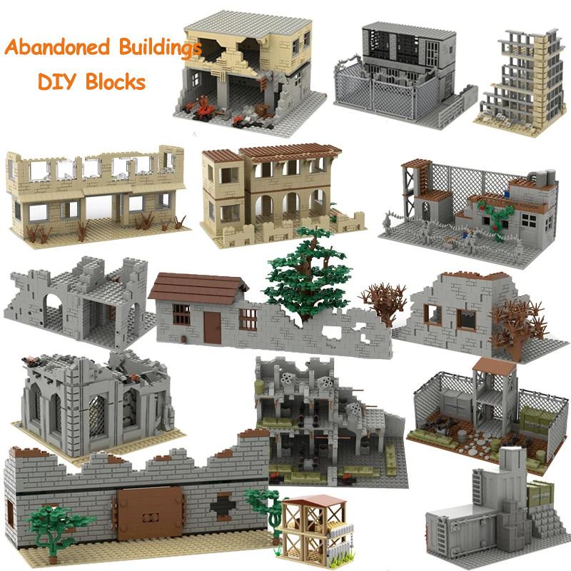 Linyi Toy High-Quality Moc Army Style High-Quality Scene High-Quality Ruined High-Quality Battlefield High-Quality House High-Quality Building High-Quality
