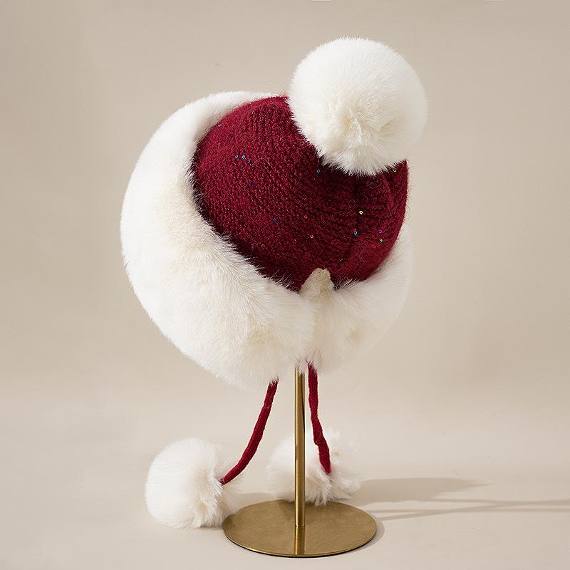 Imitation Fur Shows The Face with Small White Rabbit Fur and Velvet Lei Feng Hat for Women In Winter Cycling Warm Windproof Ear Protection Ski Hat