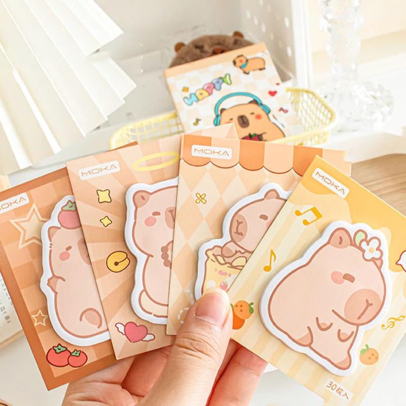 4Pcs Cute Capybara Sticky Notes Kawaii Offices Accessories Notepad Memo Pad Aesthetic Stationery School Student Planner