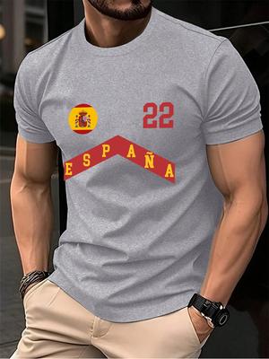 Spanje Vlag Rood Geel Bedrukt Katoen T-shirts Heren Zomer Oversized Ronde Hals T-shirt Korte Mouw Zachte Tops Basic Herenkleding