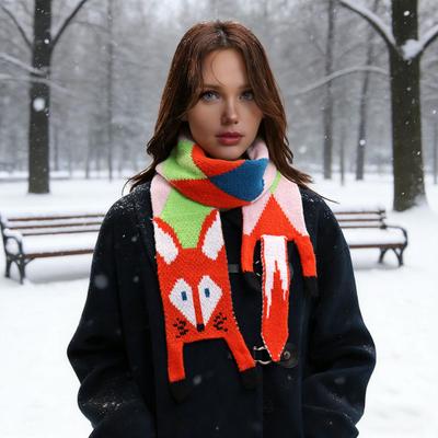 Sciarpa da Donna Design Volpe Cartone Animato Finto Cashmere Morbida Calda Sciarpa Autunno Inverno Lunga Sciarpa Versatile Accessorio d'Abbigliamento