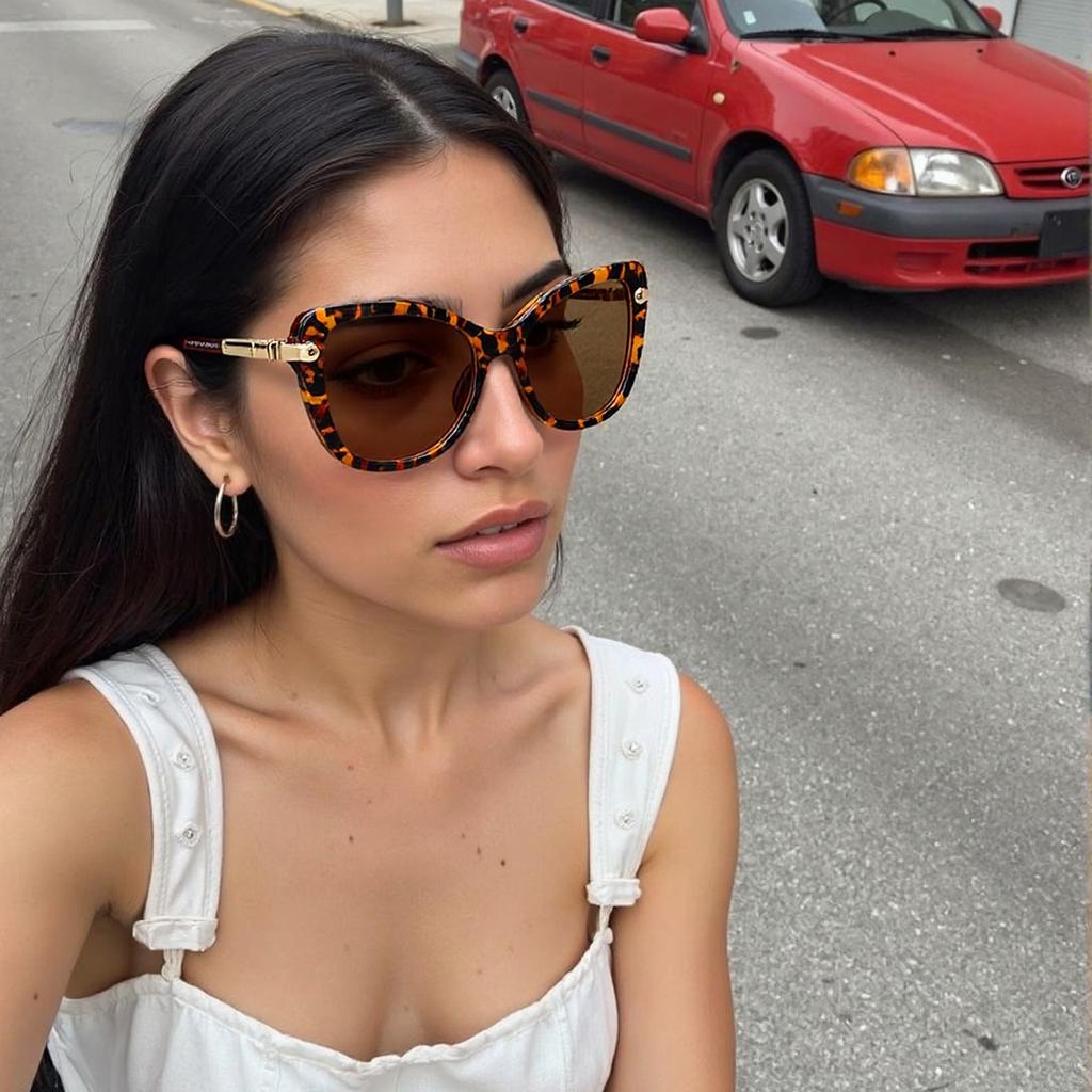 Fashion Sunglasses For Women Leopard Print Frame Golden Metal Strip Decoration Legs Personalized Charm Women Glasses