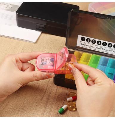 Upgraded Portable Weekly Pill Box Morning and Night Large Capacity Travel Size with 14 Compartments To Hold Medicine Fish Oil