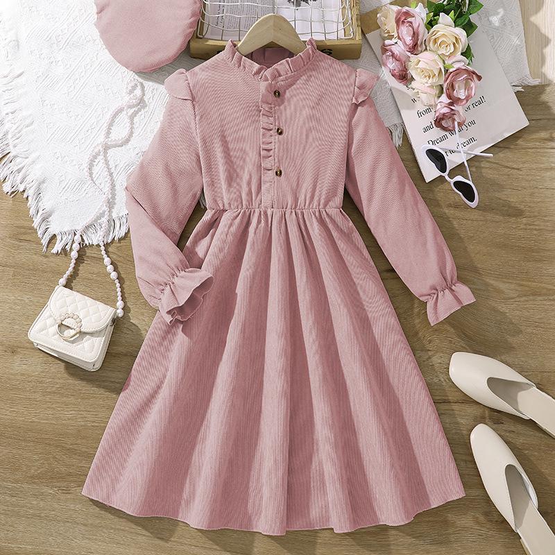 European Girls' Retro Long Sleeve Dress, 6-12 Years, Autumn/Winter Collection