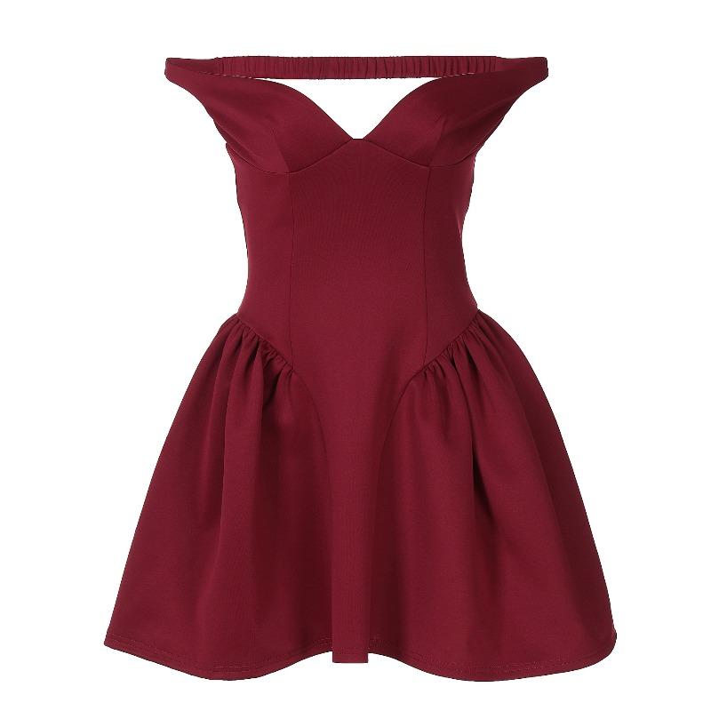 Women's Autumn New Sexy Collar Low Chest Spice Girl Halter Solid Color Slim Dress Dress Women