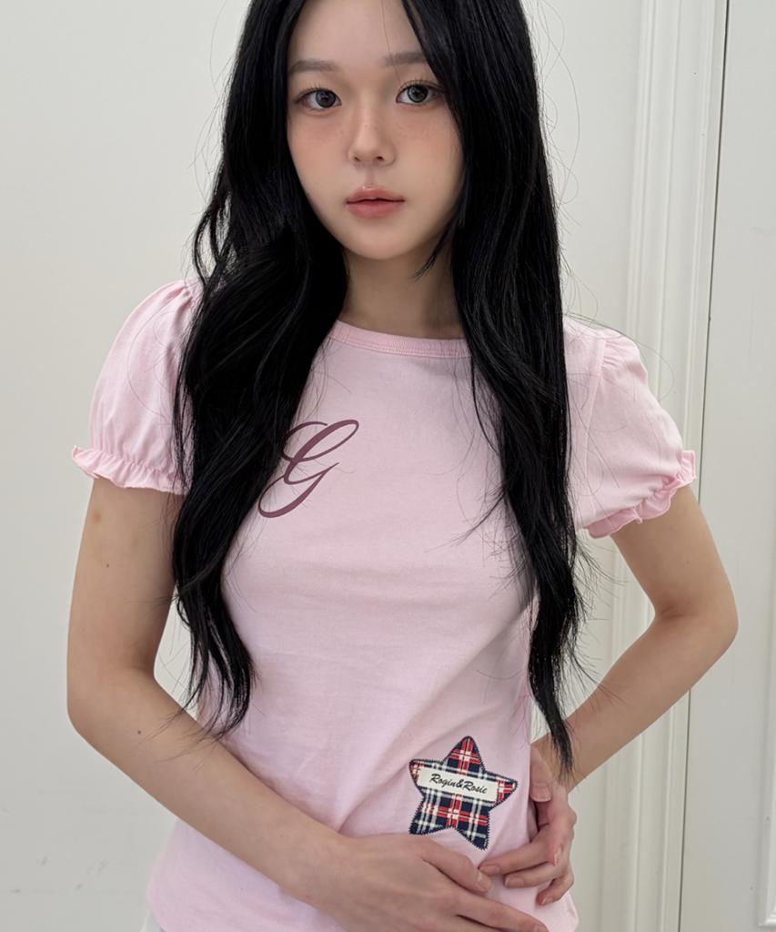 Loginaenloji Rg Lettering Check Star T-Shirt Babypink