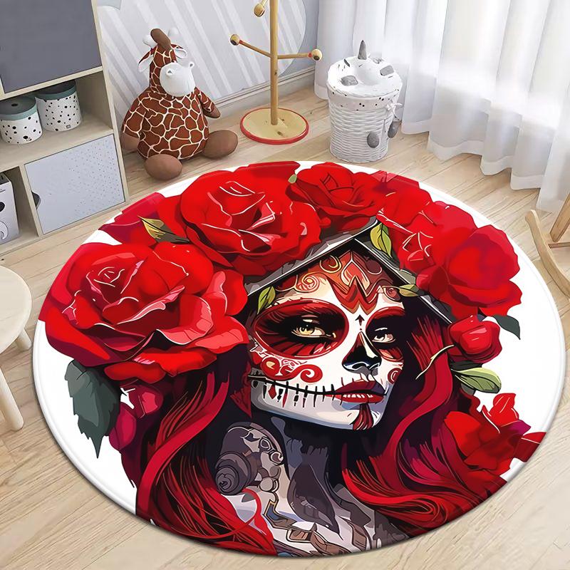 Fashionable circular carpet - washable, with bright animal print designs for kitchen, bedroom, and living room decorations
