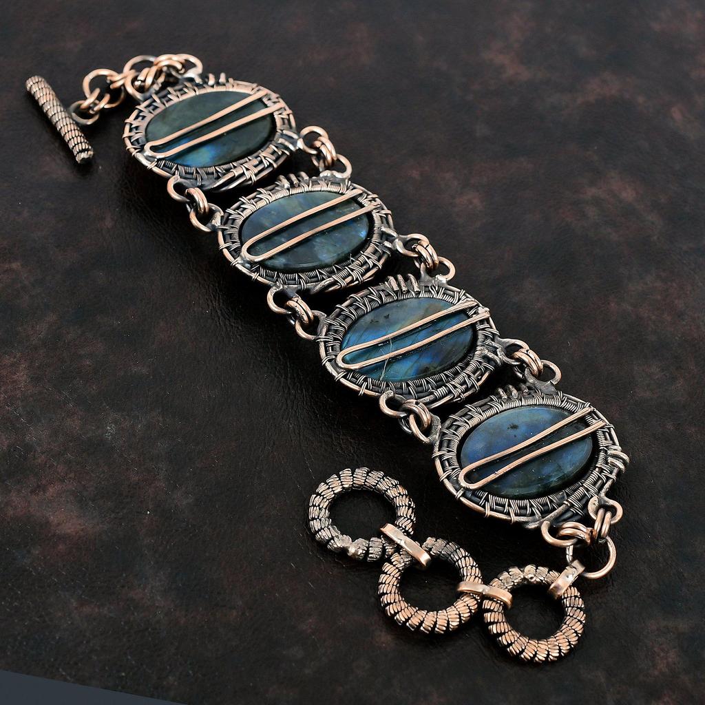 Labradorite Bracelet Copper Wire Wrapped Bracelet Adjustable Chain Bracelet Gemstone Copper Jewelry Handmade Elegant Bracelet Gifts For Him