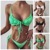 2 Pcs/Set Bikini Set Solid Color Pleated All Match Soft Bathing Suit