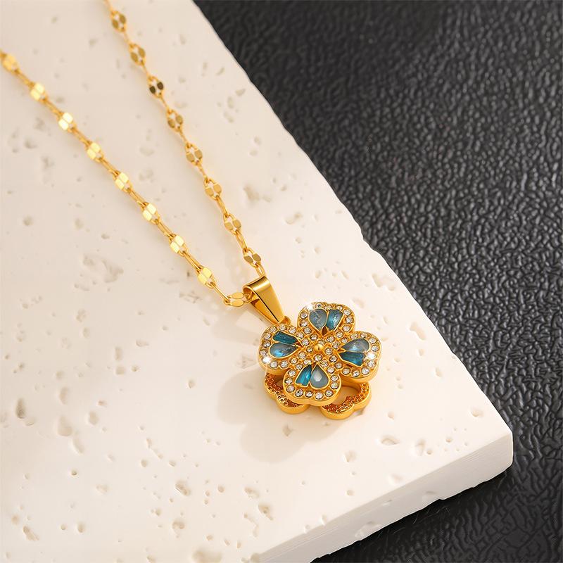 Necklace Female Rotating Flower Zircon Niche Fashion New High-end Design Pendant Temperament Titanium Steel Necklace