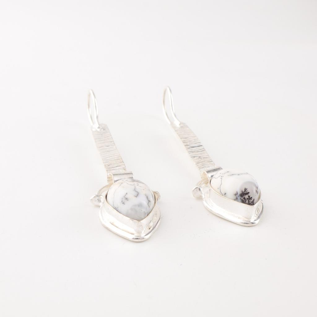 Dendritischer Opal Edelstein 925 Sterlingsilber Schmuck Handgefertigt Lange Ohrringe 2,3" EE-166-30