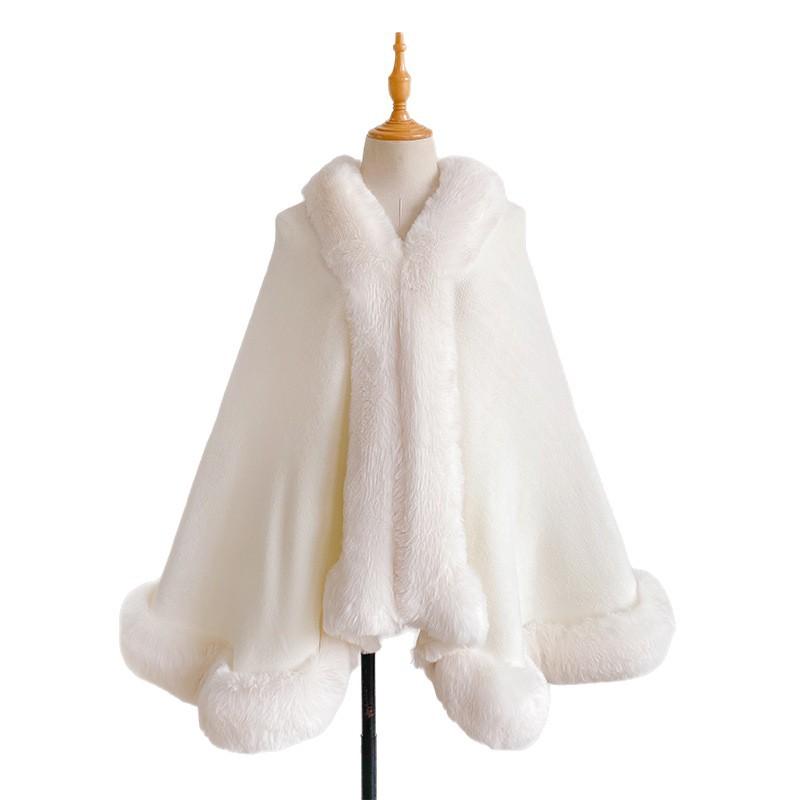 Autumn and winter new solid color imitation Rex rabbit hair temperament woolen cape shawl women's large size knitted cardigan jacket