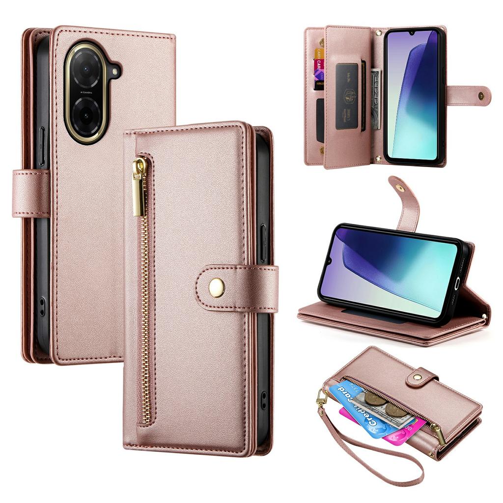 For Xiaomi Redmi A5 NFC (EU) (173.45mm) Case Zipper Pocket Wallet Leather Phone Cover with Straps