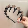 Korean Rhinestone Floral Wave Headband: Women's Frizz Control, High Skull Top, Wash Face Clip, Hair Tie