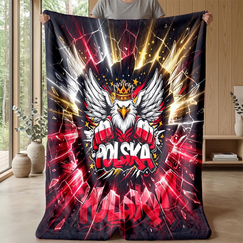 Poland Football Printed Flannel Blanket Skin Friendly Warm Decorative Throw for Indoor Couch Bed Daily Use
