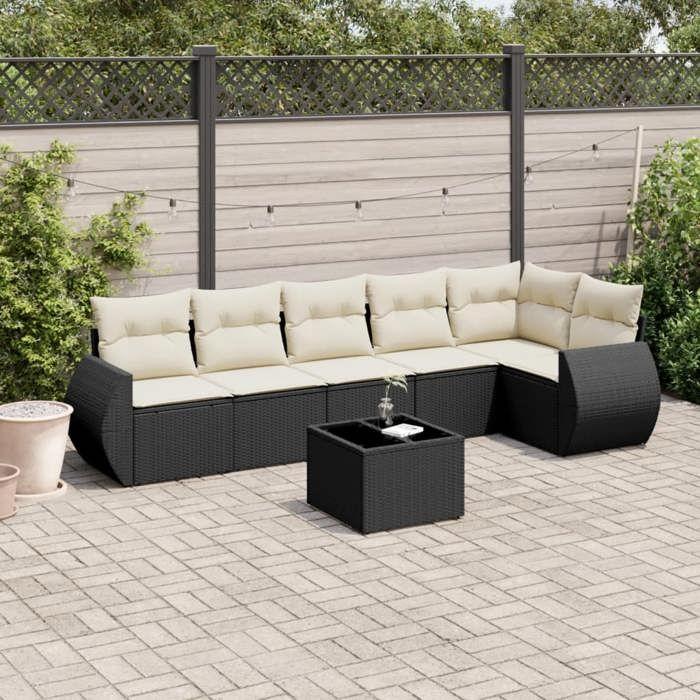 VidaXL Salon de Jardin avec Coussins 7 pcs, Canapés de Terrasse, Ensemble de Meubles de Patio, Mobilier d'Extérieur, Noir 3221395