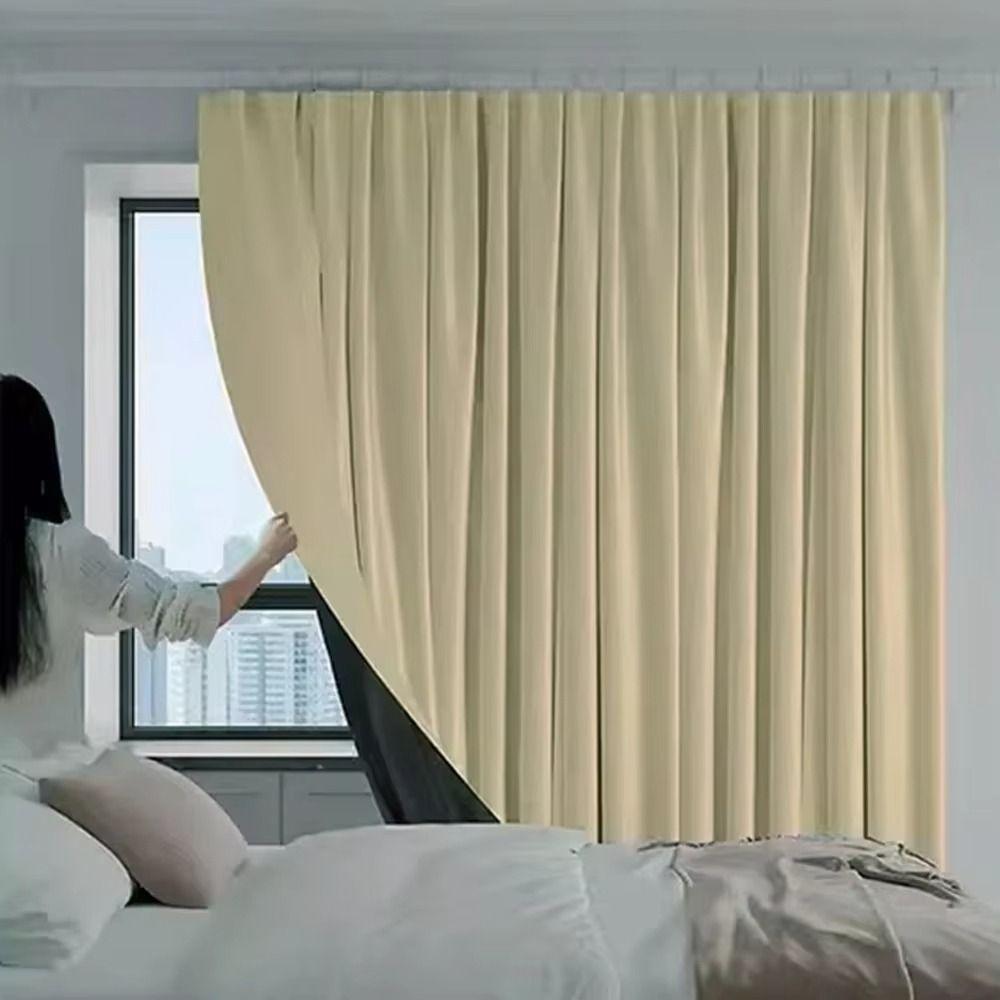 1Pcs Full Blackout Partition Blackout Curtain High Shading Protection Beige Window Door Curtain Polyester Fabric