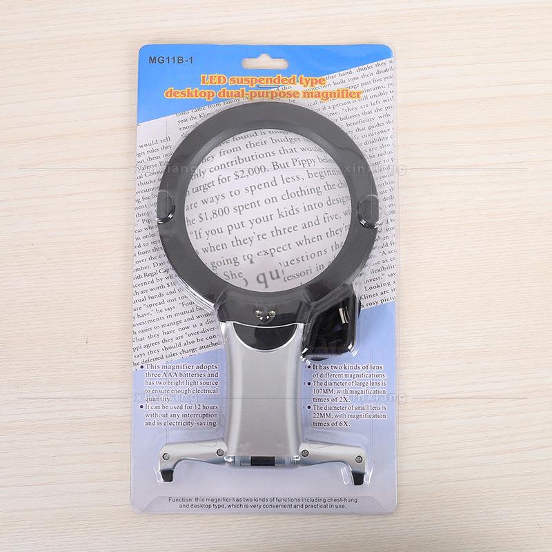 2.5X 6X New Neck Handheld Desktop Large Lens Magnifier with 2 Led Lights Portable Hd Magnifier Elderly Reading Jewellery