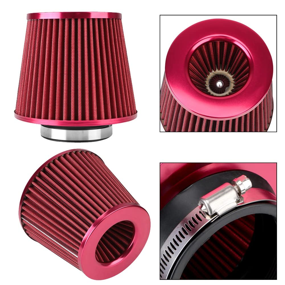 Roisin 76Mm Air Filter, Mushroom Head Filter, Exhaust Filter, Intake Filter, Universal Car Accessory, Red