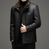Winter New Men's Leather Jacket Business Casual Stand-up Collar Fleece Thickened Take-off Liner Dad Leather Jacket