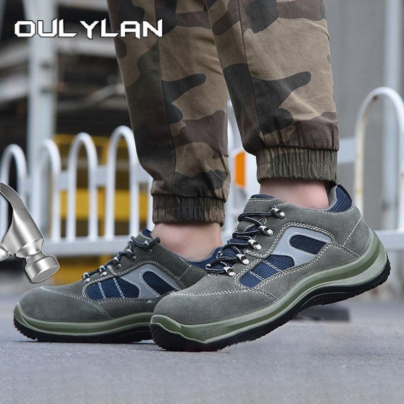 Oulylan Outdoor Anti Puncture Safety Boots for Men Odor Proof Breathable Labor Shoes Male Non-skid Lace Up Work Sneakers
