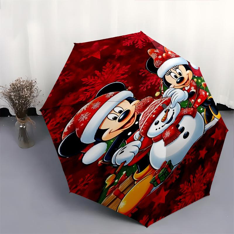 Mickey Mouse, Minnie Mouse Automatic Opening and Closing Umbrella - 8 Ribs Portable Folding Umbrella with Plastic Handle, Suitable for Leisu