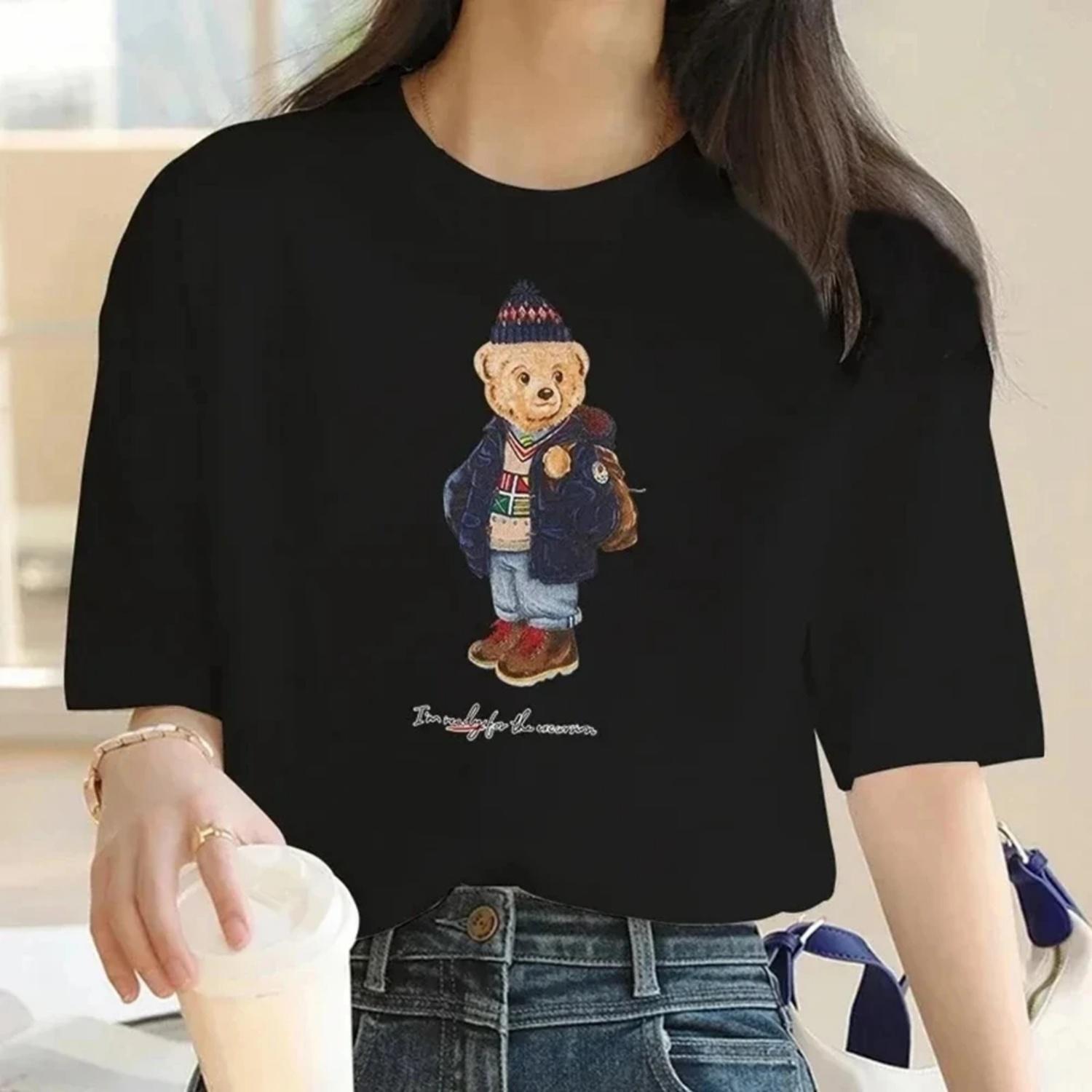 

Women s Bear Print Luxury Brand T-Shirt High Quality Cotton Casual T-Shirt Short Sleeve Shirt Summer Outdoor T-Shirt 70524 S чёрный