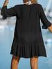 2023 Summer V-neck Ruffle Beach Dress: Solid Color, Sun Protection Cover-up for Women