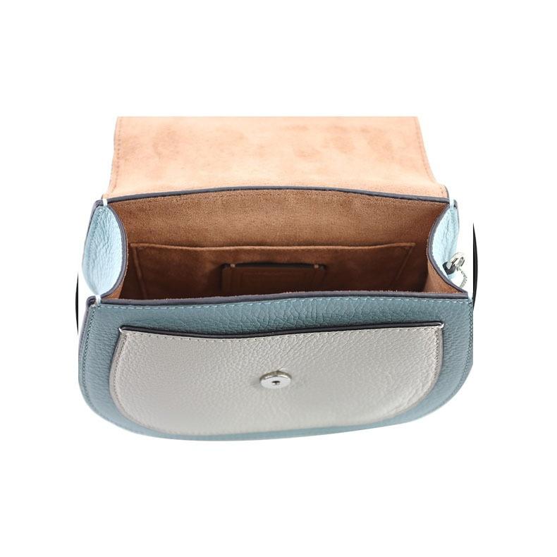 Coach Remi 17 Color Block Leather Saddle Bag Women Shoulder Bag Khaki White Sky-Blue 1330-SVUM