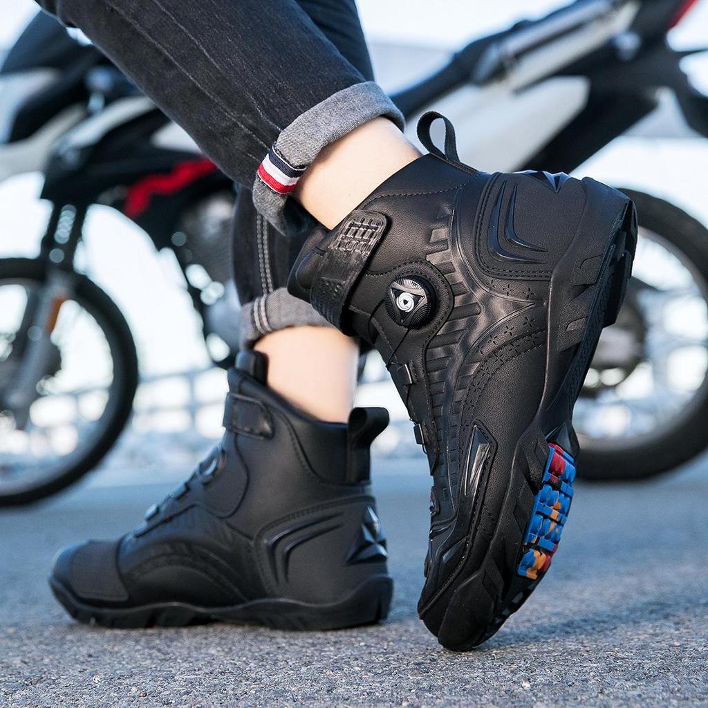 Rutschfeste Motorrad-Stiefel für Herren mit Gummisohle und Mikrofaser für Sport und Schutz