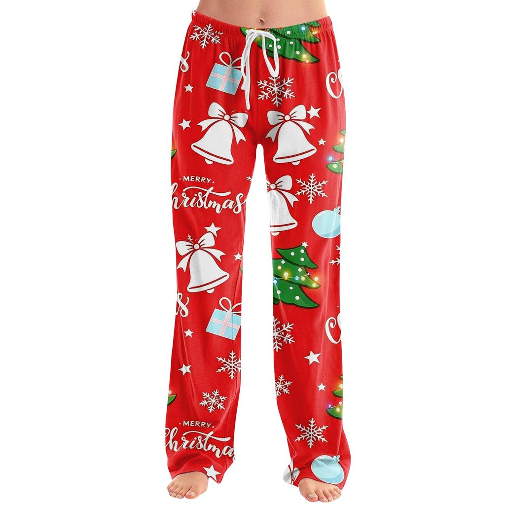 Women's Casual Pants with Christmas Print, Loose Fit, Stylish, for Holiday and Festive Occasions