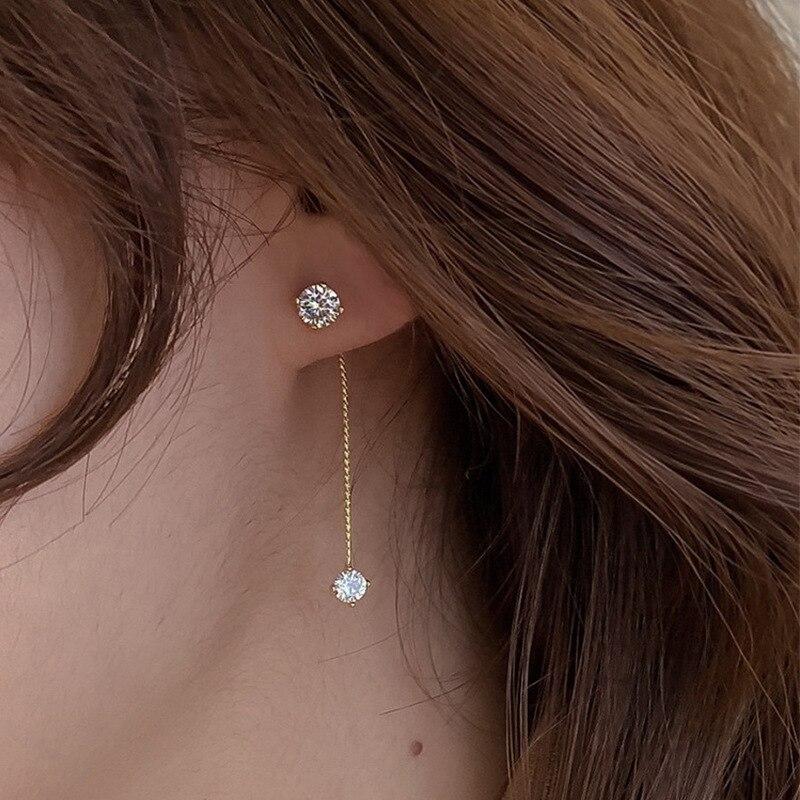 Korean Vintage Simple Zircon Earrings Front And Back Delicate Korean Brincos 2021 Femme Jewelry Hanging Pendientes